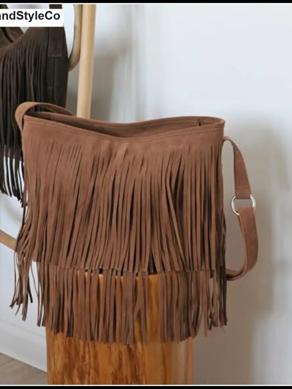 Faux Suede Leather Hobo Crossbody Bag with Tassel - Adjustable Strap